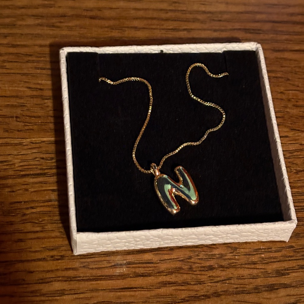 NEW Bubble Letter N Necklace in Gold